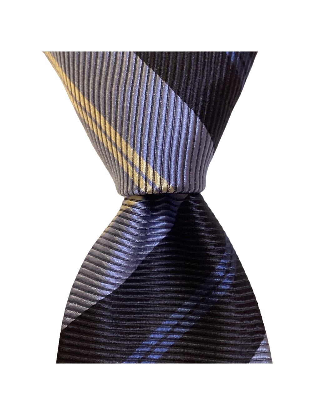 David Lance Men's 100% Silk Short Necktie Designer Striped Blue/White EUC Rare